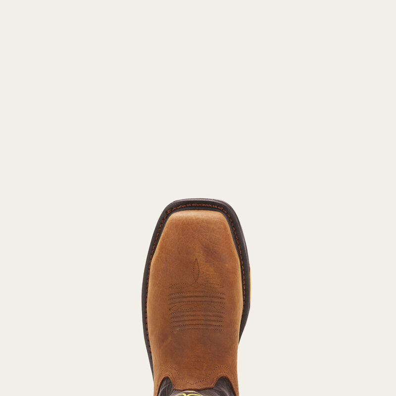Brown leather boot sole on a beige background