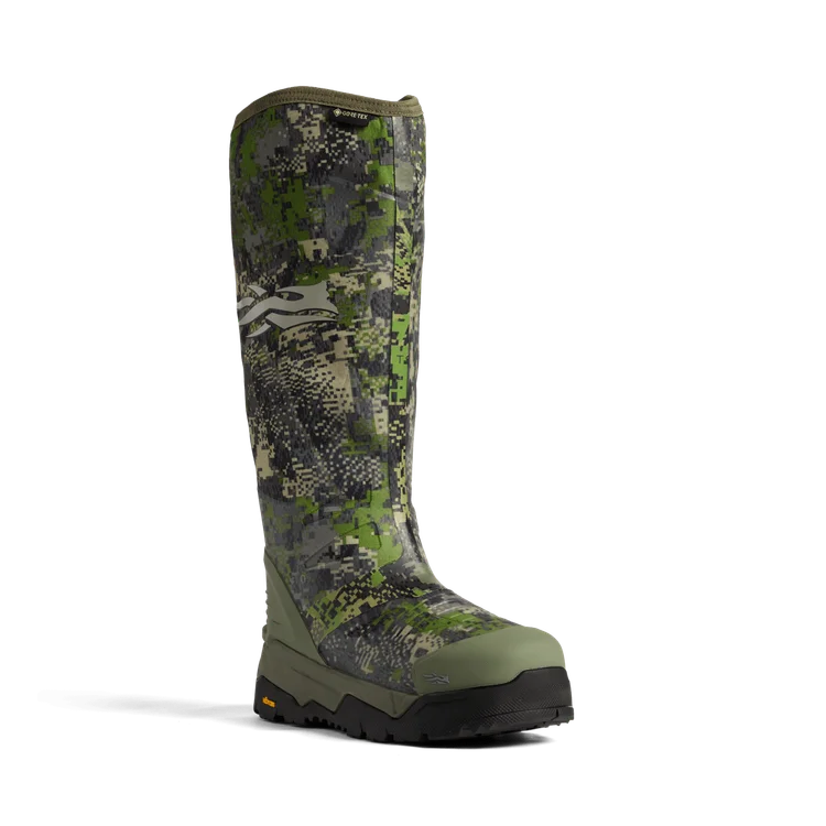 Camouflage hunting boot on a white background