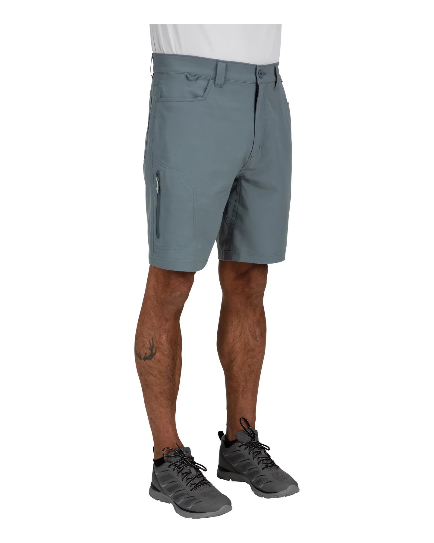 Man wearing blue shorts on a white background