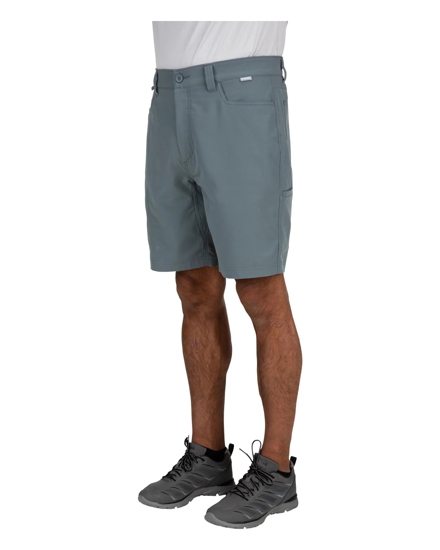 Man wearing blue shorts on a white background