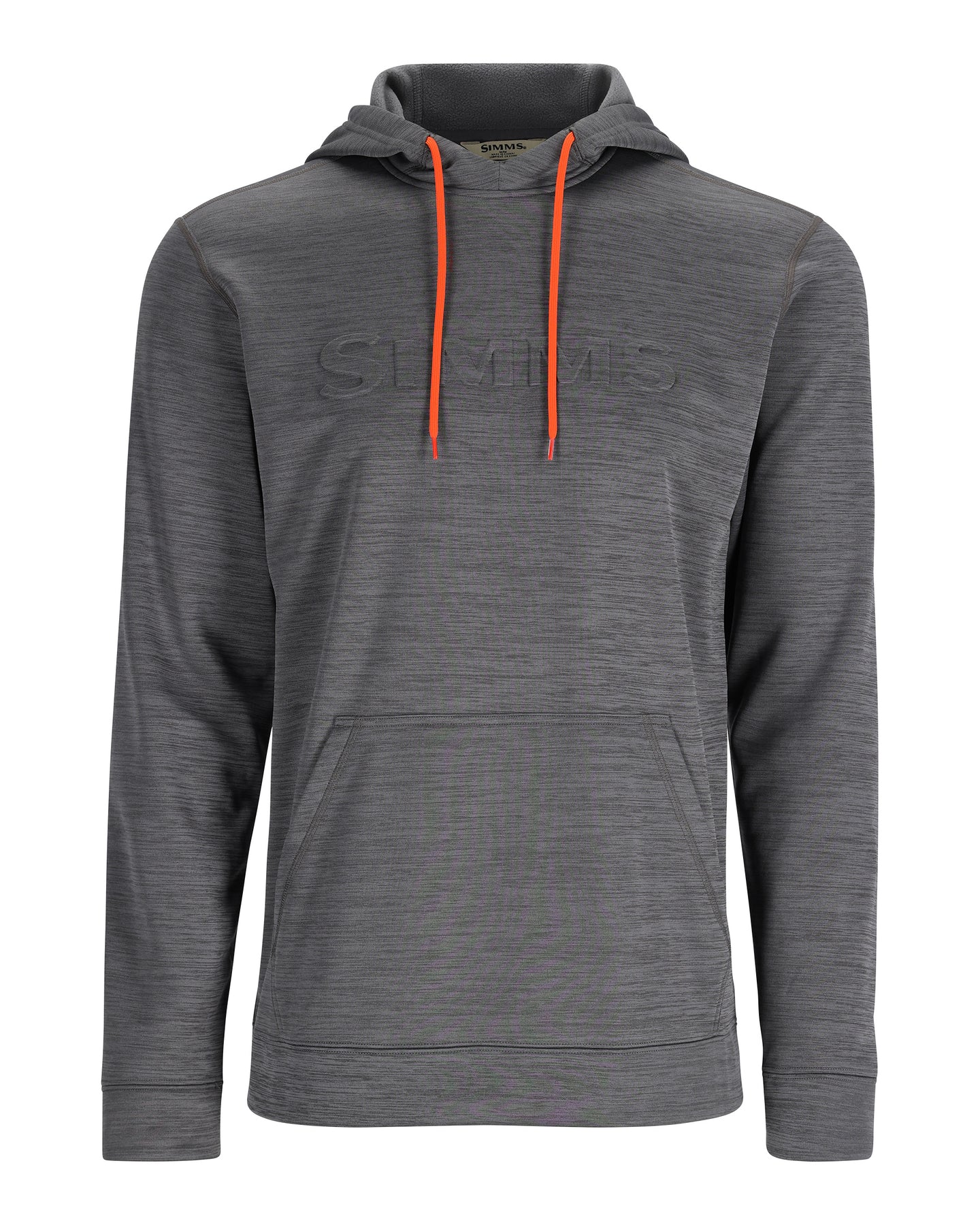 Gray hoodie with orange drawstrings on a white background