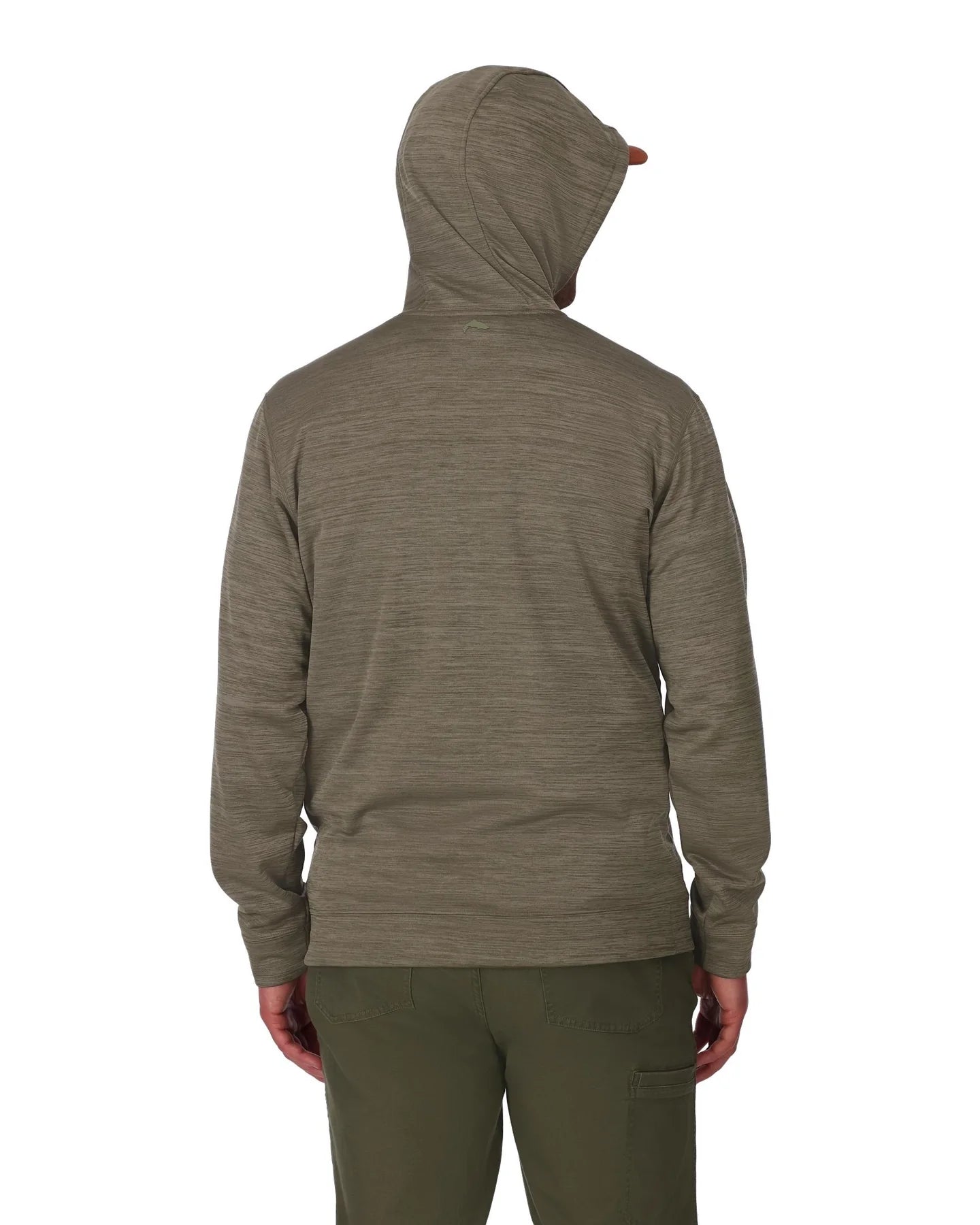 Green hoodie worn by a person on a white background