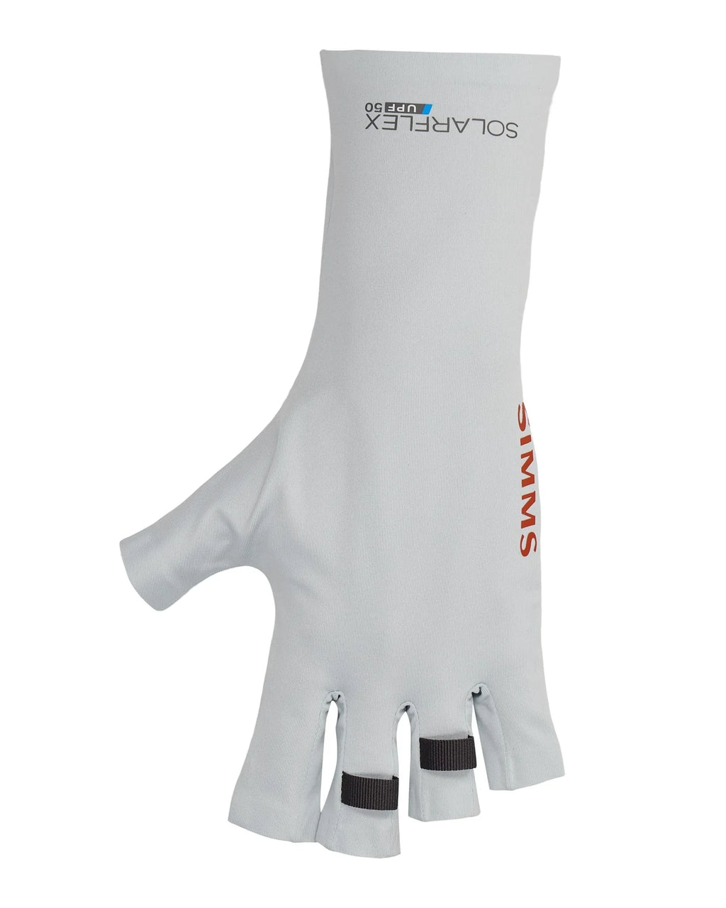 Grey glove with visible brand on a white background