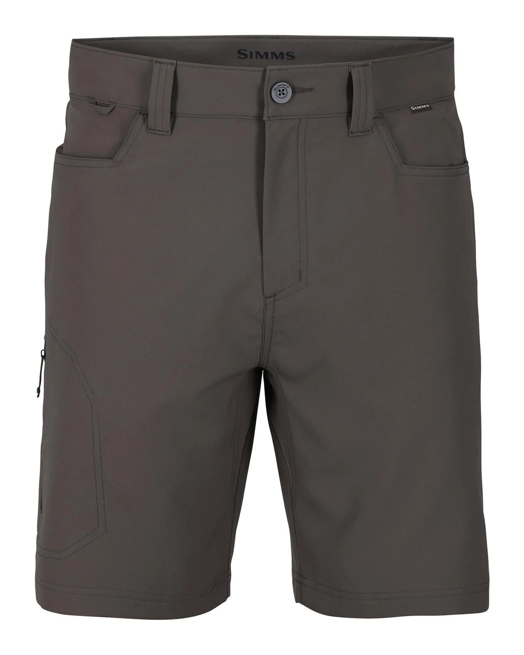 Grey shorts with brand on a white background
