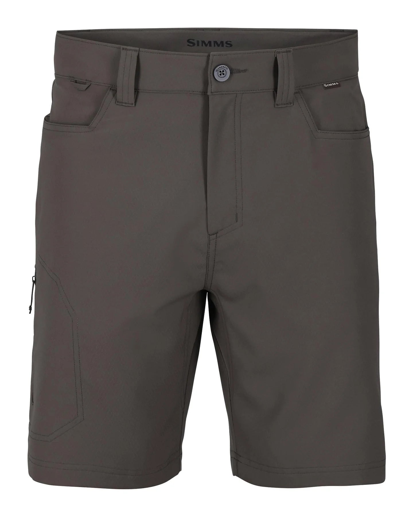 Grey shorts with brand on a white background