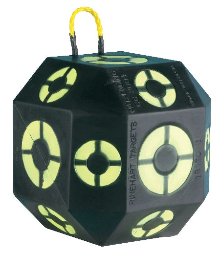 Black and yellow target practice device with 'Rinehart Targets' branding on a white background