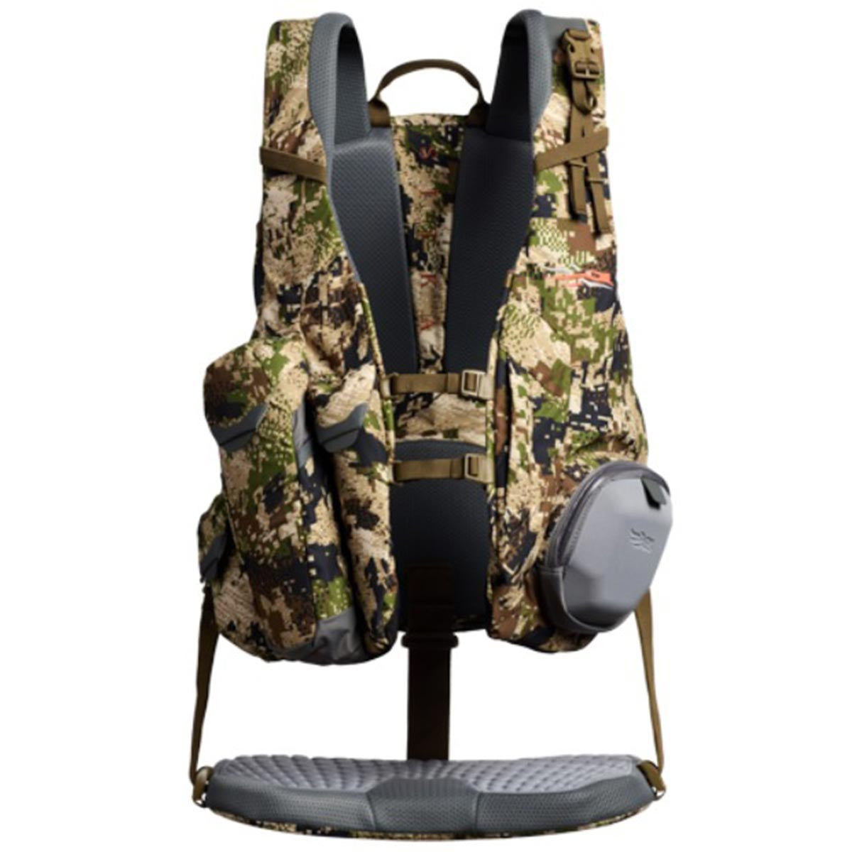 Camouflage backpack with gray accents on a white background