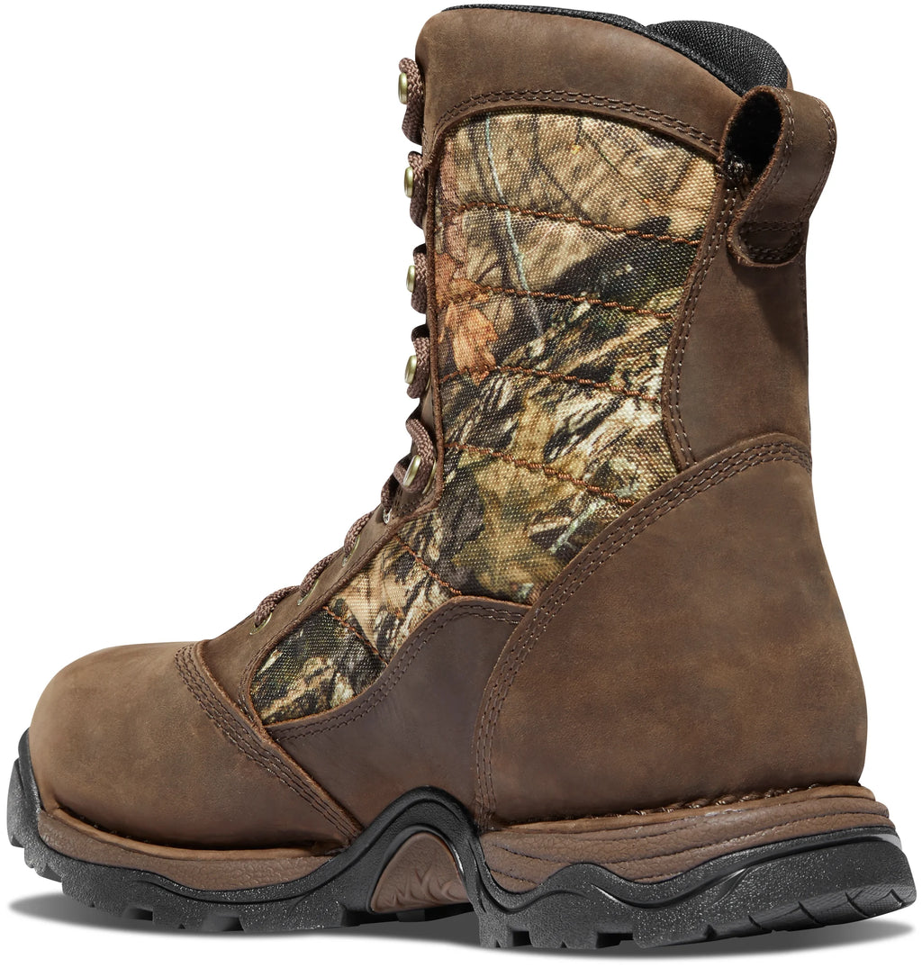 Brown hunting boot with camouflage pattern on a white background