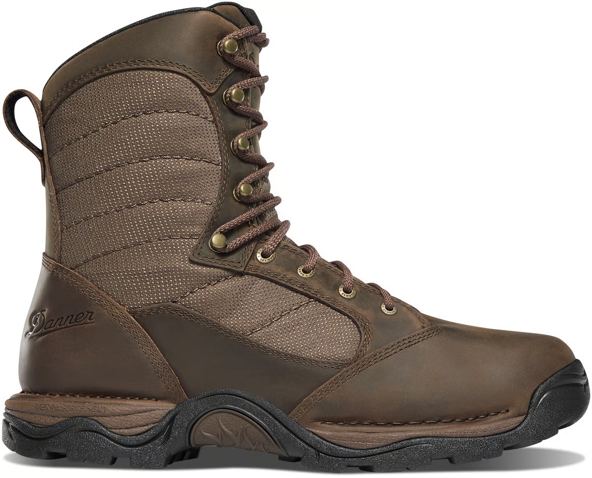 Brown hiking boot with brand logo on a white background