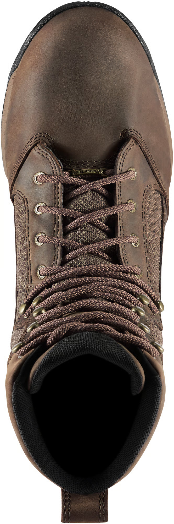Brown leather boot with laces on a white background