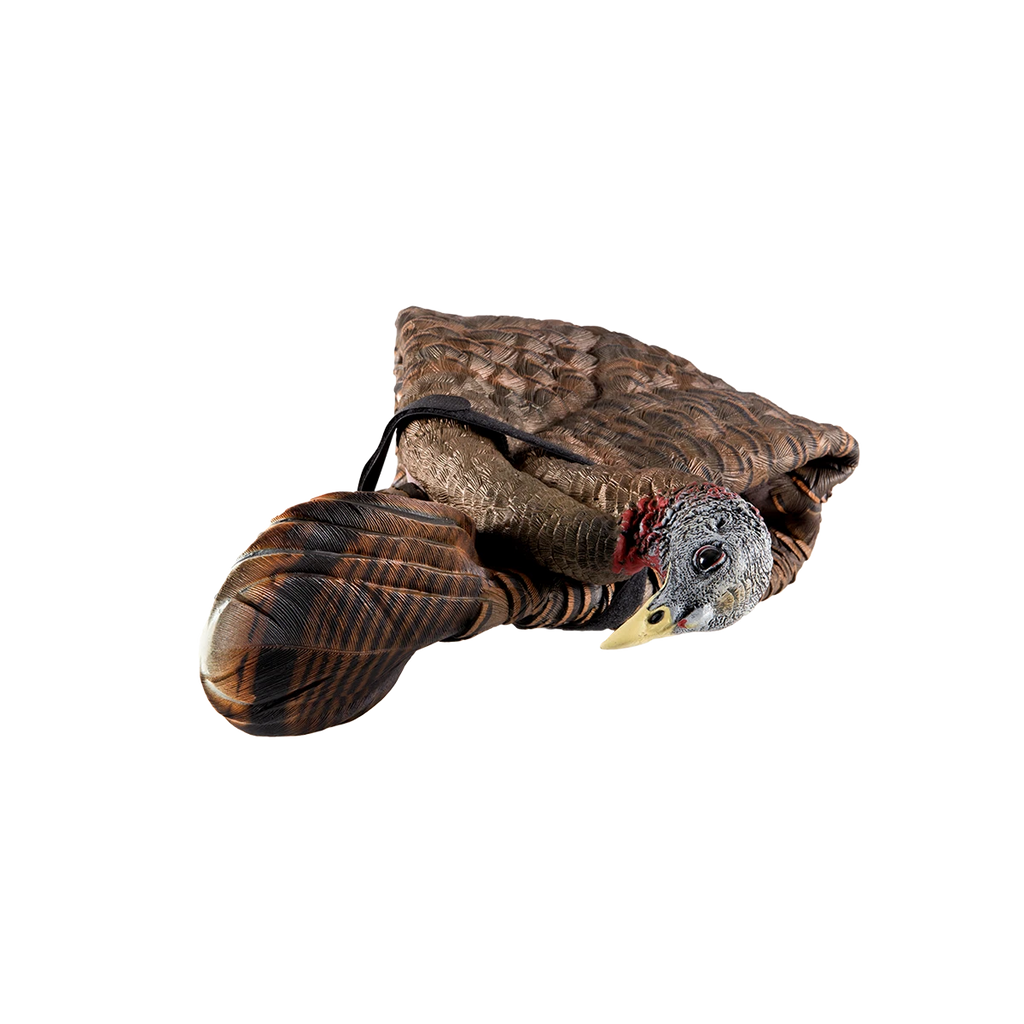 Turkey decoy folded up on a white background