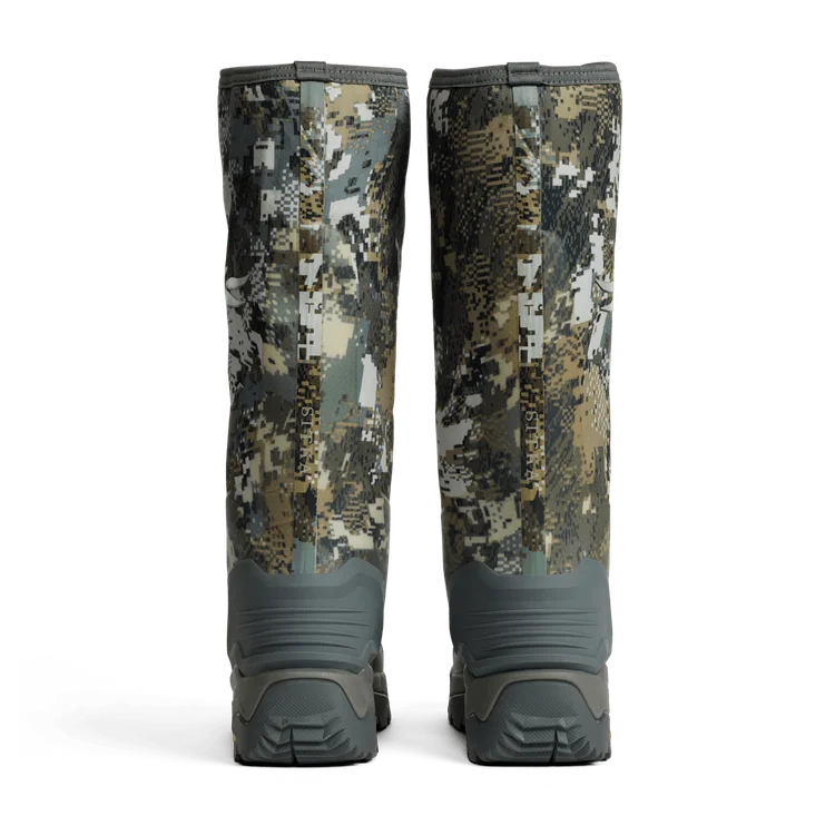 Pair of camouflage rubber boots on a white background