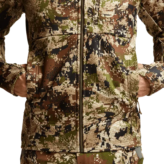 Camouflage jacket with a detailed pattern on a white background