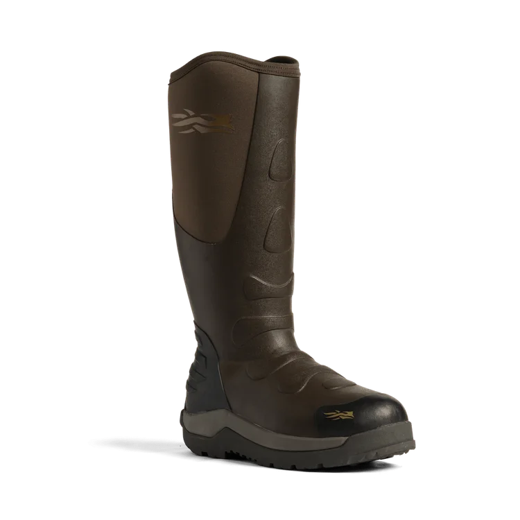 Brown rubber boot on a white background