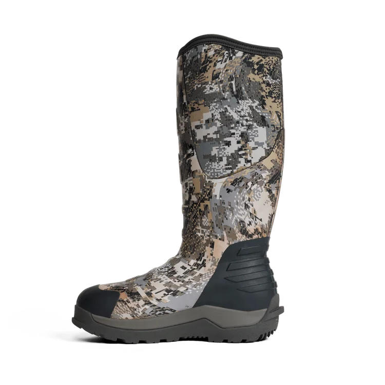 Camouflage hunting boot on a white background