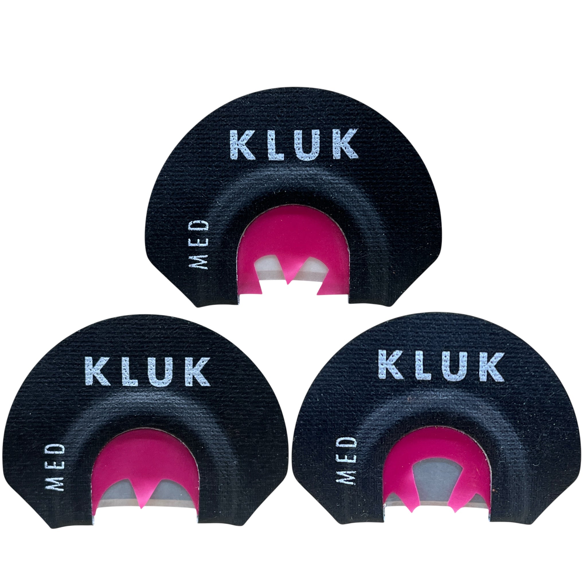Three KLUK hunting call devices on a white background