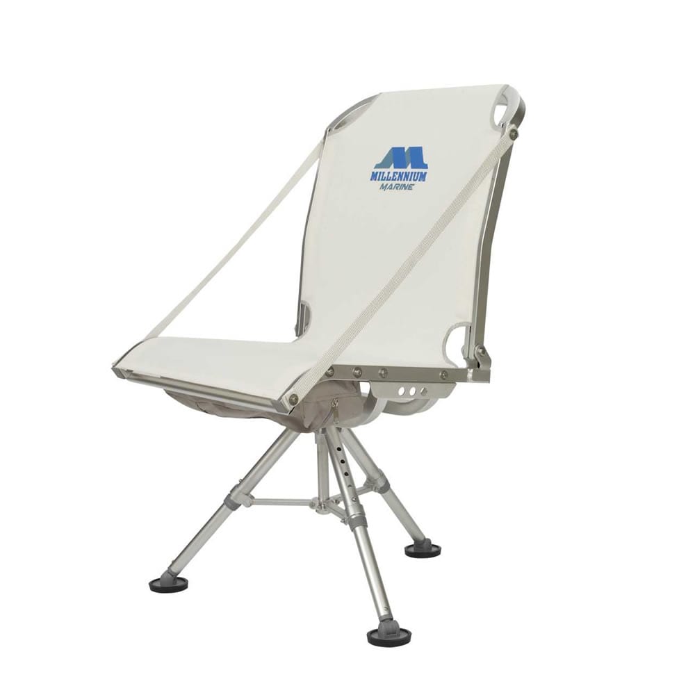 White camping chair with Millennium logo on a white background