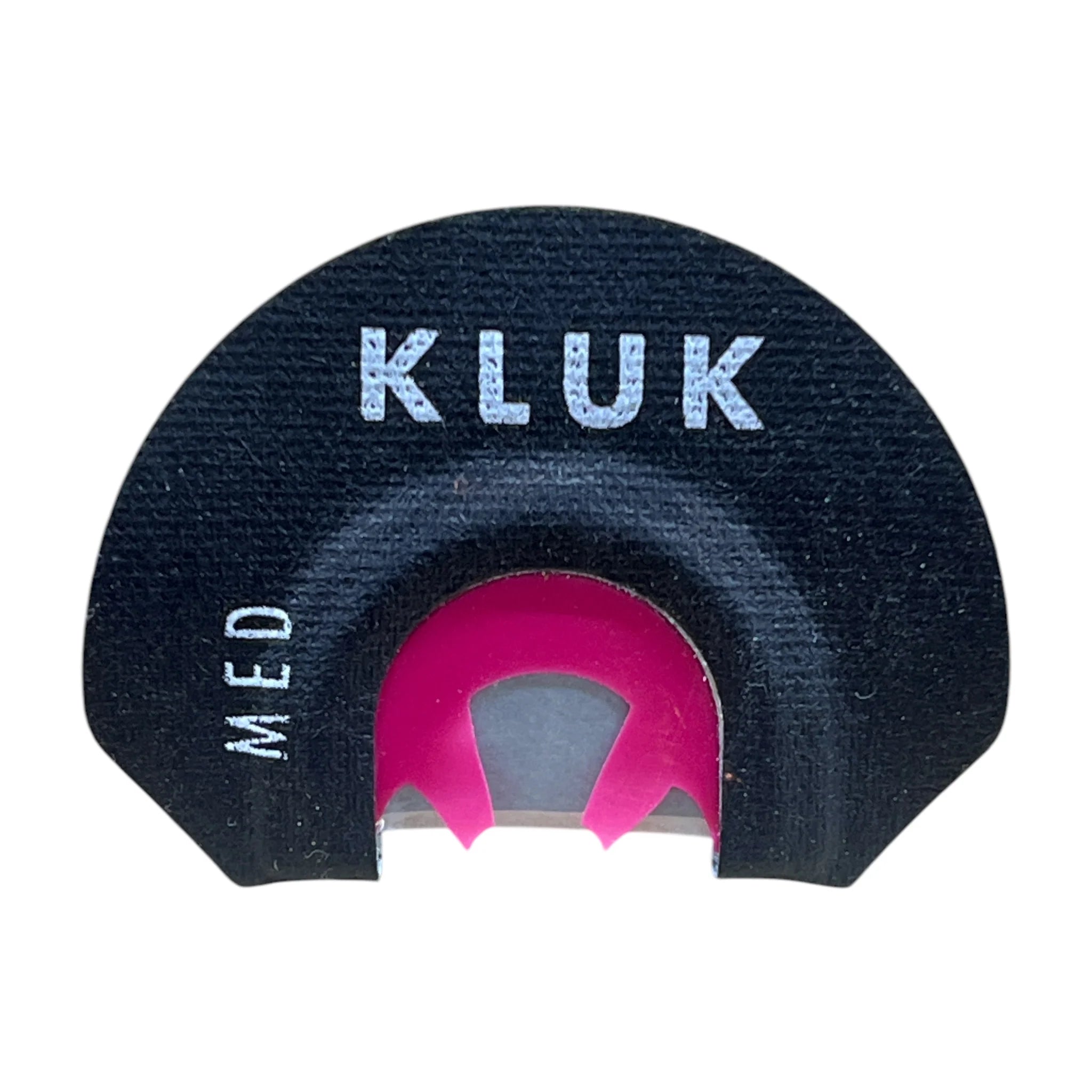 KLUK hunting call with pink and gray interior on a white background