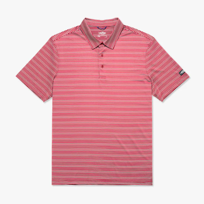 red collared shirt with white stripes on a white background