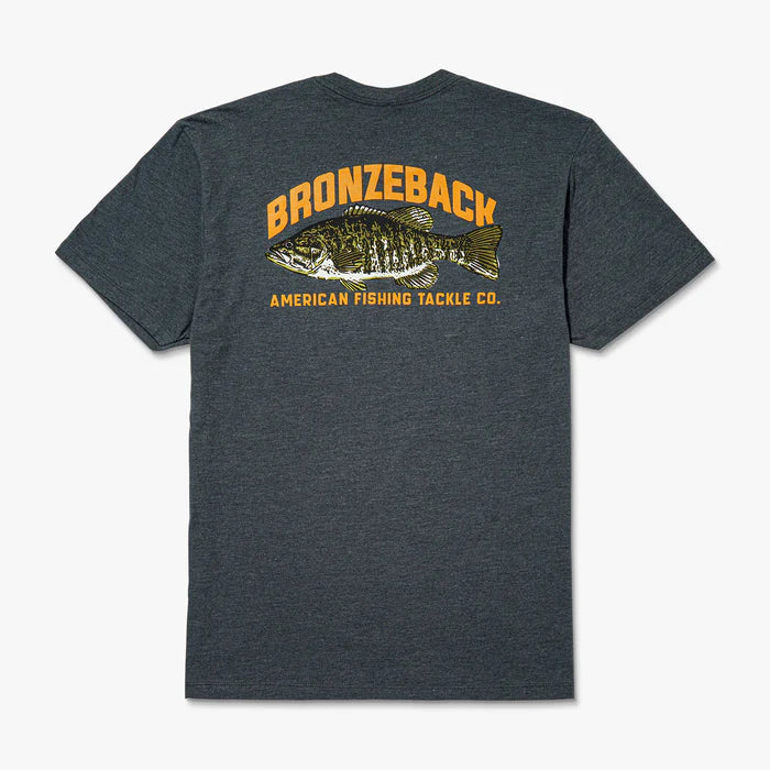 grey shirt with fish logo on a white background