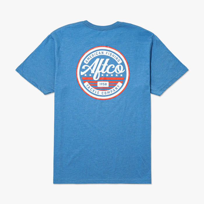 blue shirt with brand on a white background