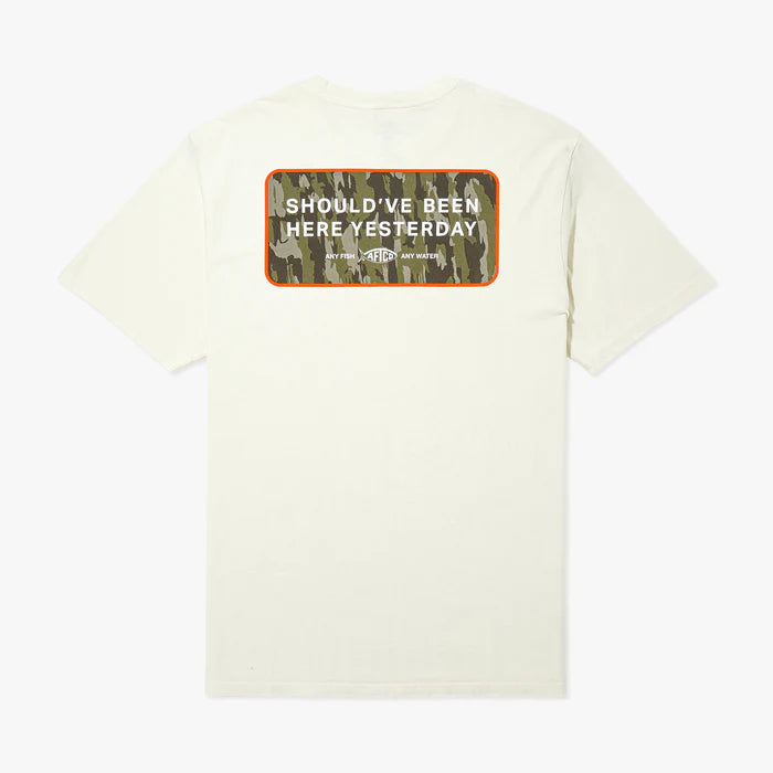 white shirt with camo logo on a white background