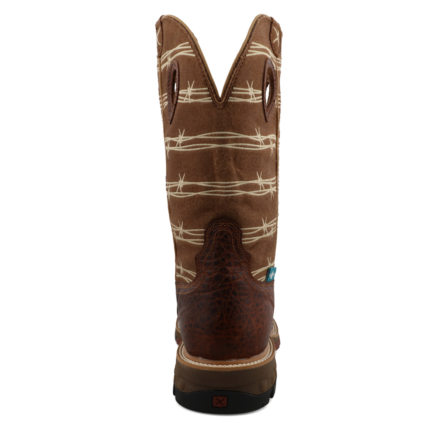 brown boots with barbed wire design on a white background