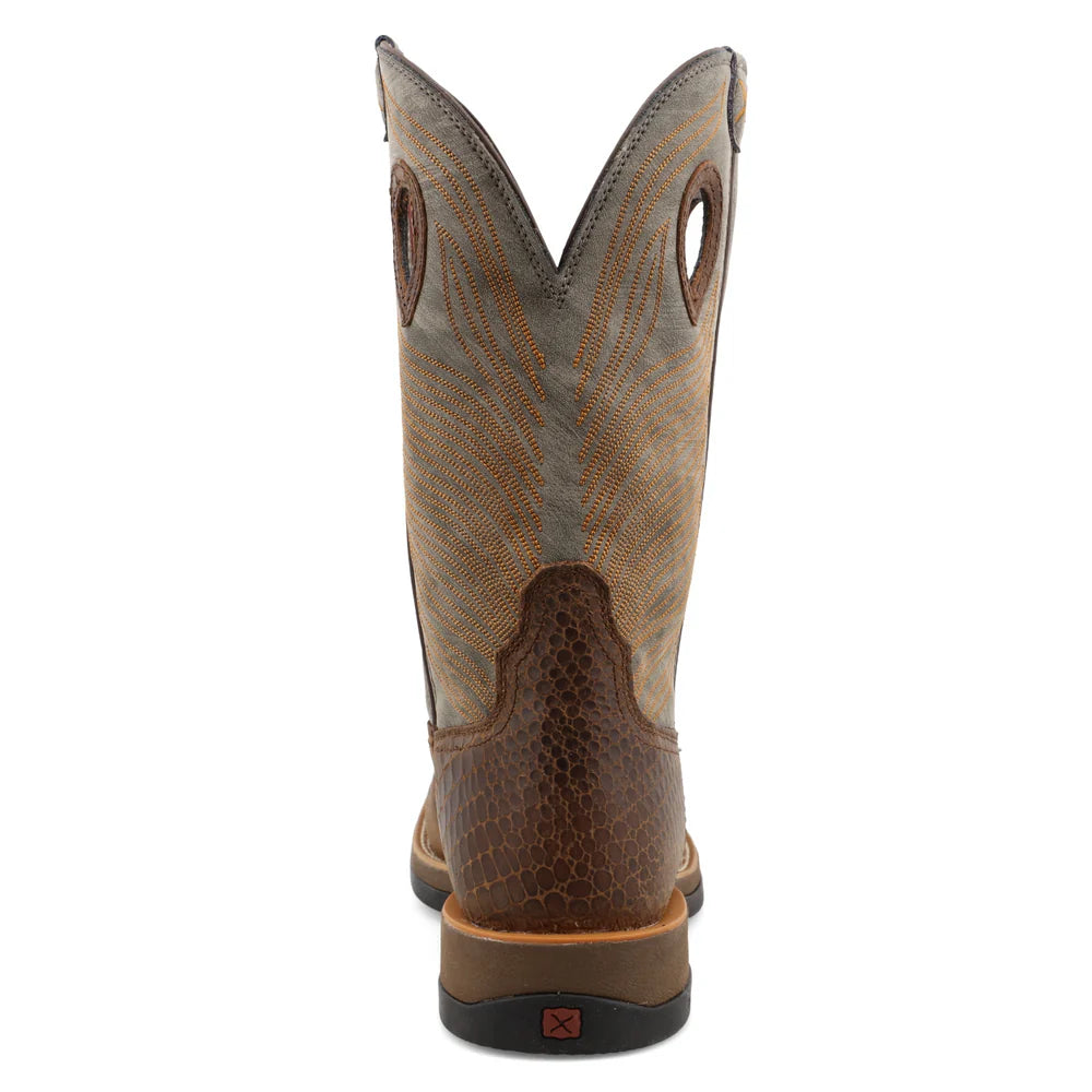 Brown cowboy boot on a white background