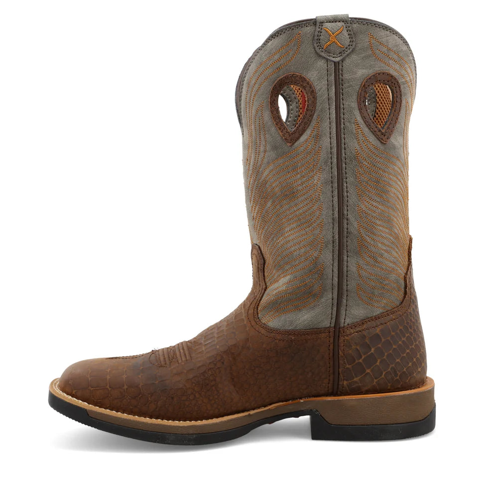 Brown cowboy boot on a white background