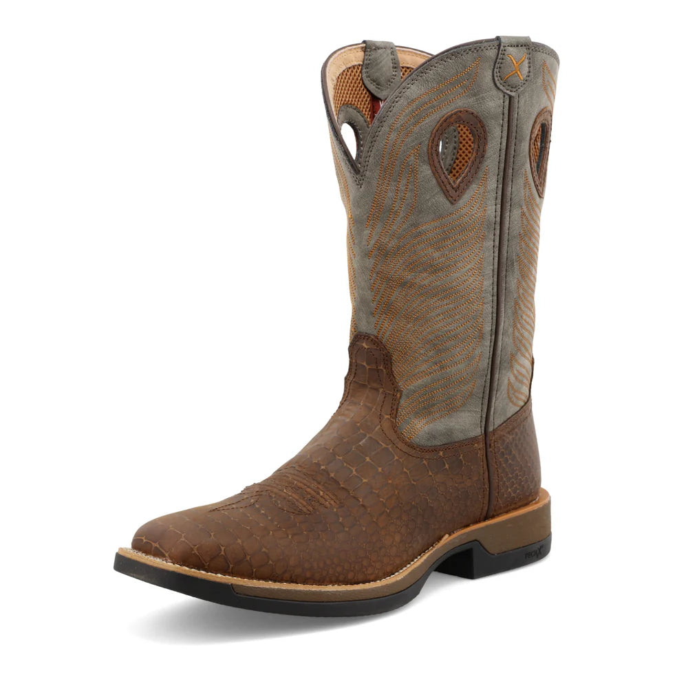 Brown cowboy boot on a white background