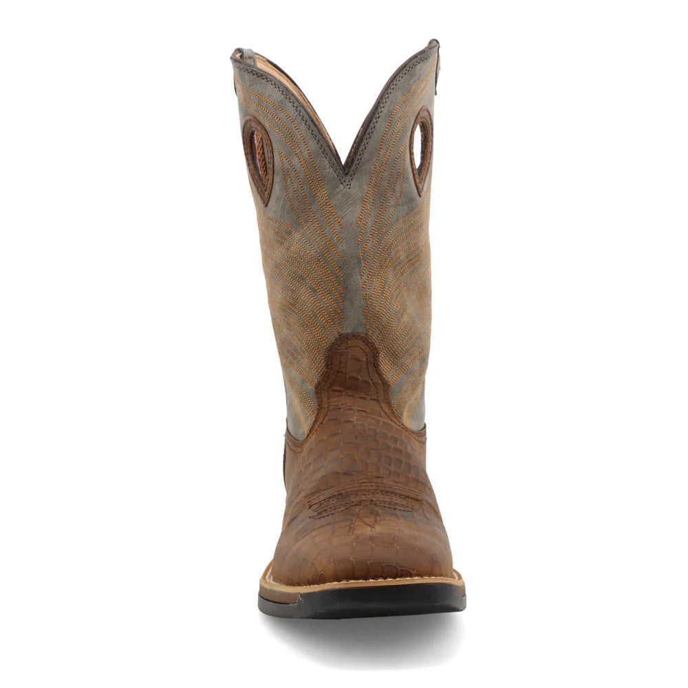 Brown cowboy boot on a white background