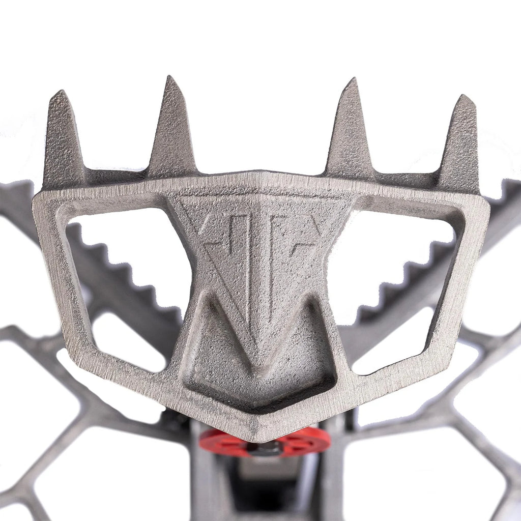 close up a brand logo on top of saddle hunting platform