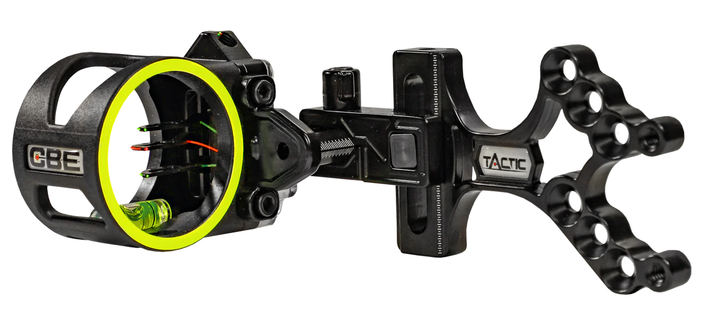 Black archery sight with green circle and CBE branding on a white background