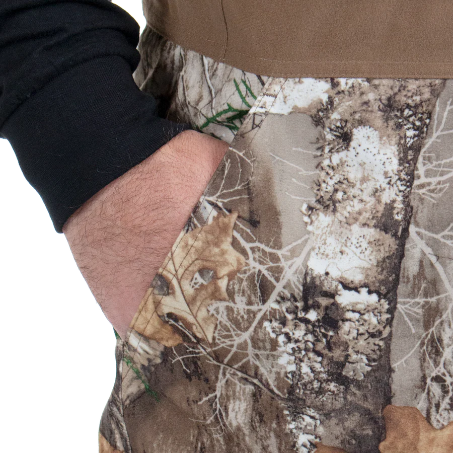 Close-up of camouflage pants with a neutral background
