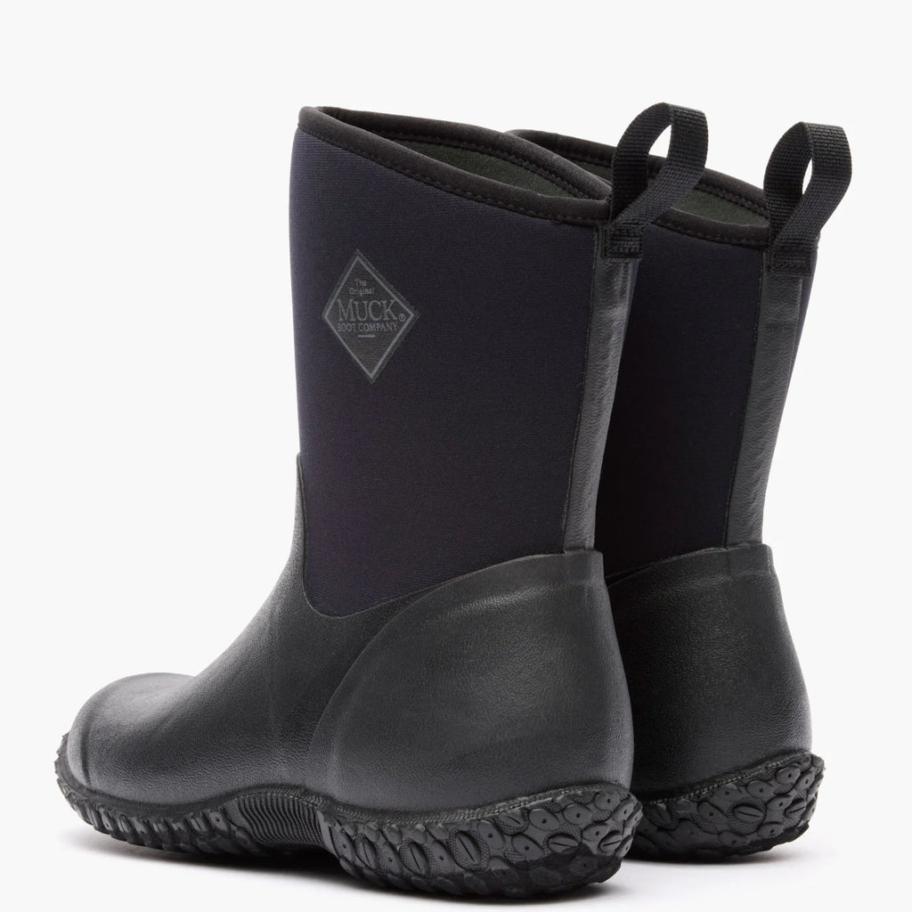 Pair of black rubber boots with Muck boot logo on a white background