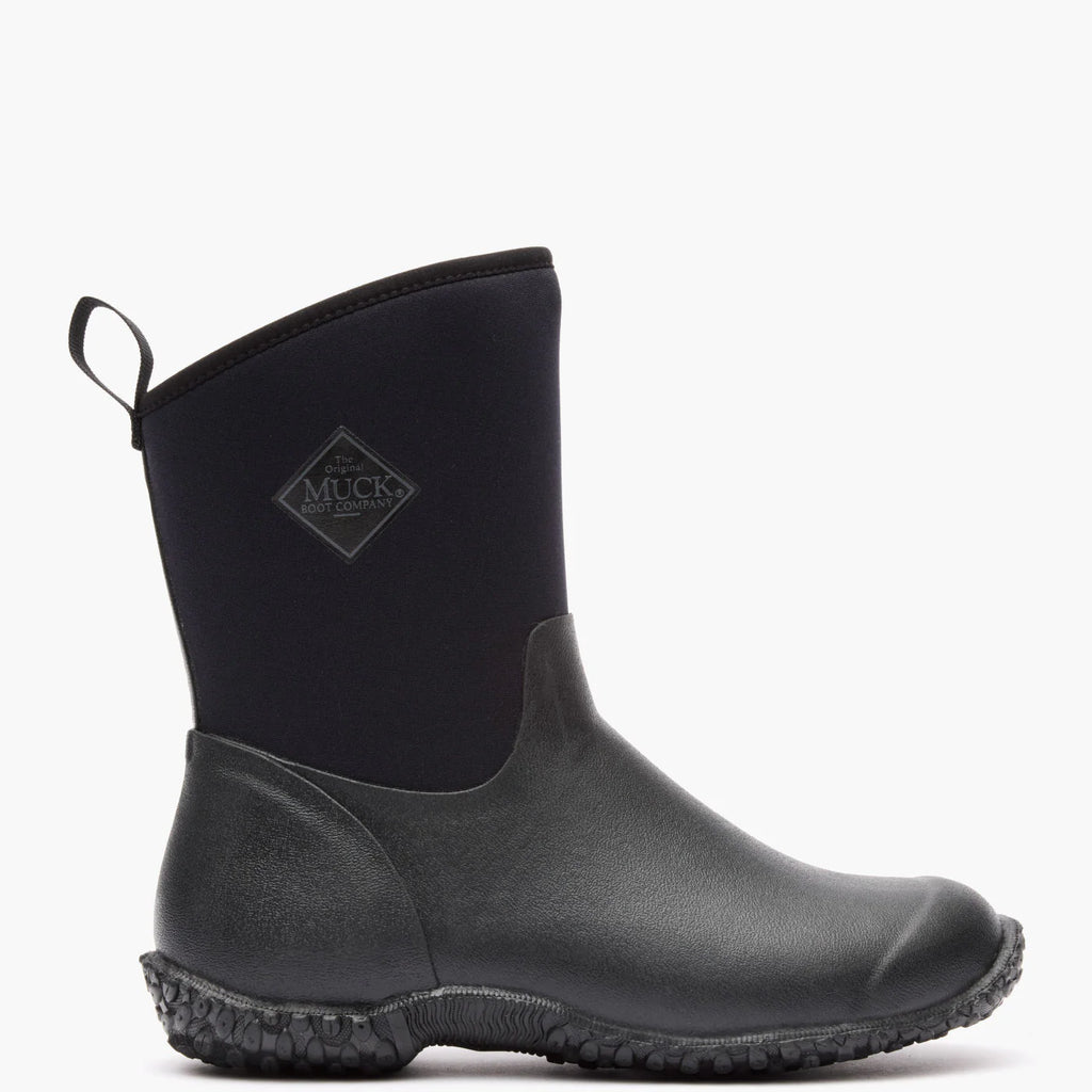 Black rubber boot with Muck boot logo on a white background