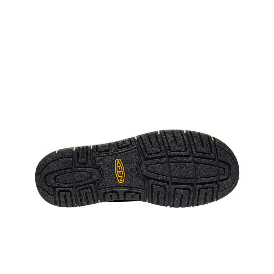 Black shoe sole with a brand logo on a white background