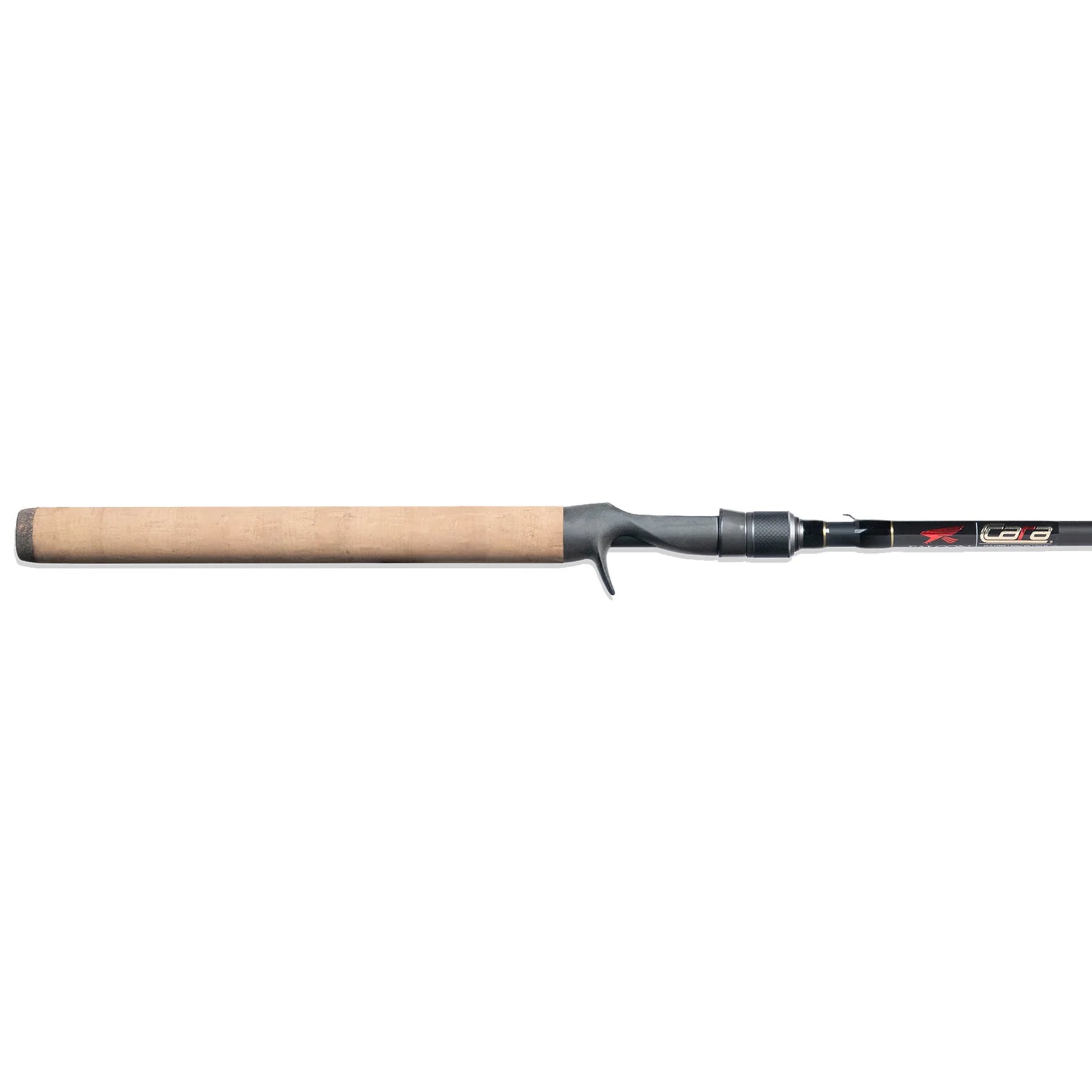 fishing rod with cork handles and falcon cara logo on a white background