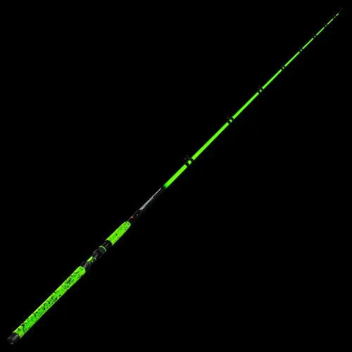Fishing rod with green and black design on a black background