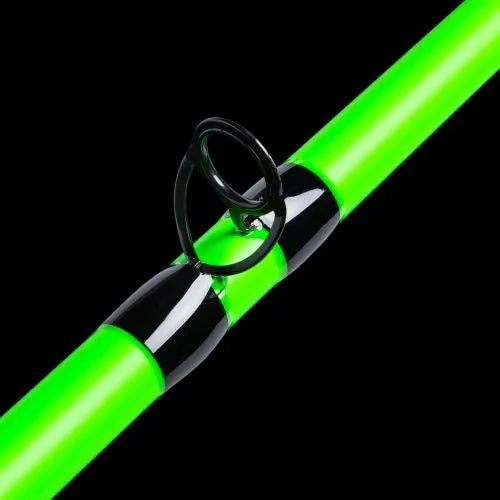 Neon green and black scooter handlebar on a black background