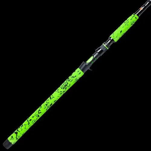 Fishing rod with green and black pattern on a white background