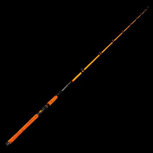 Orange and black fishing rod on a white background