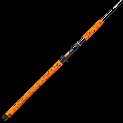Orange and black fishing rod on a white background