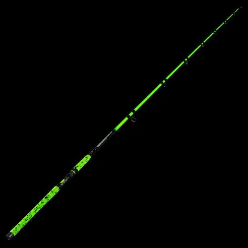 Fishing rod with green and black design on a black background