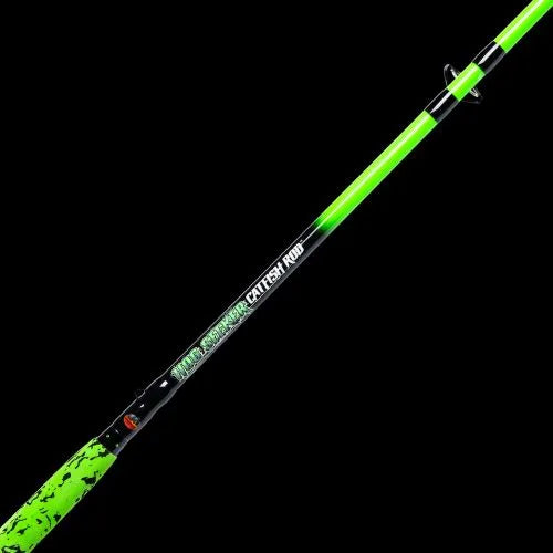 Fishing rod with green and black design on a black background