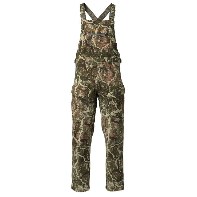 Camouflage bib overalls on a white background