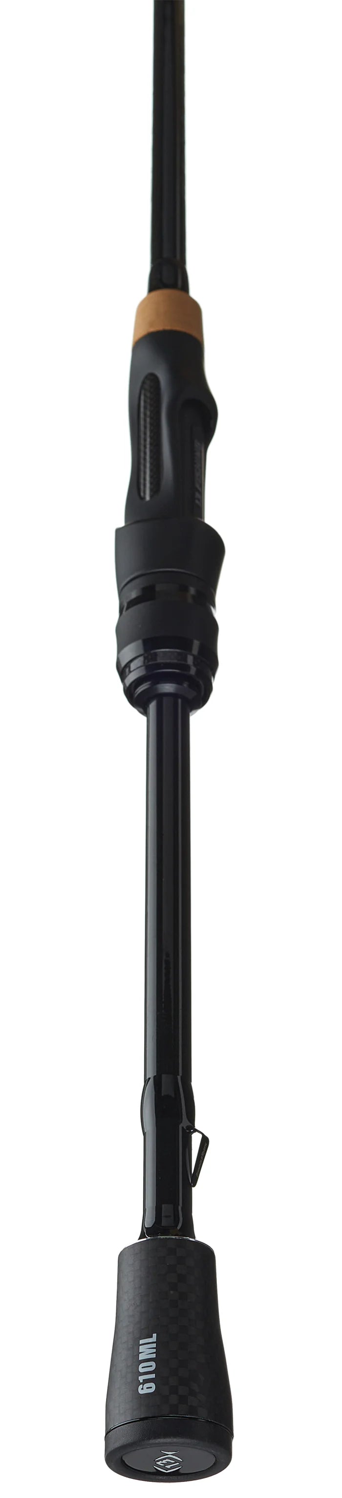 black fishing rod with cork handles on a white background