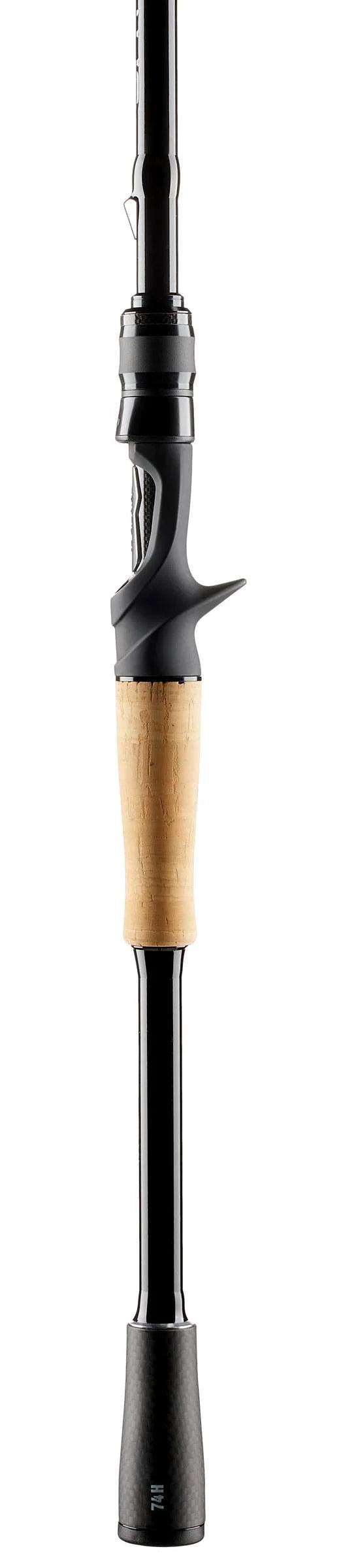 black fishing rod with cork handles on a white background