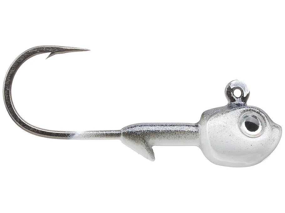 Silver fishing lure with a hook on a white background