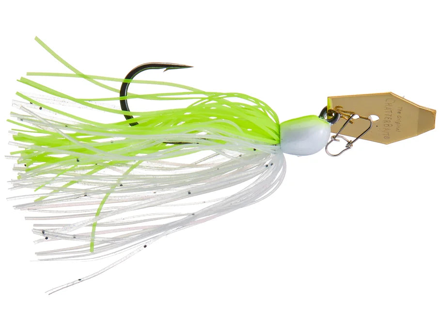 Fishing lure with green and white skirt on a white background
